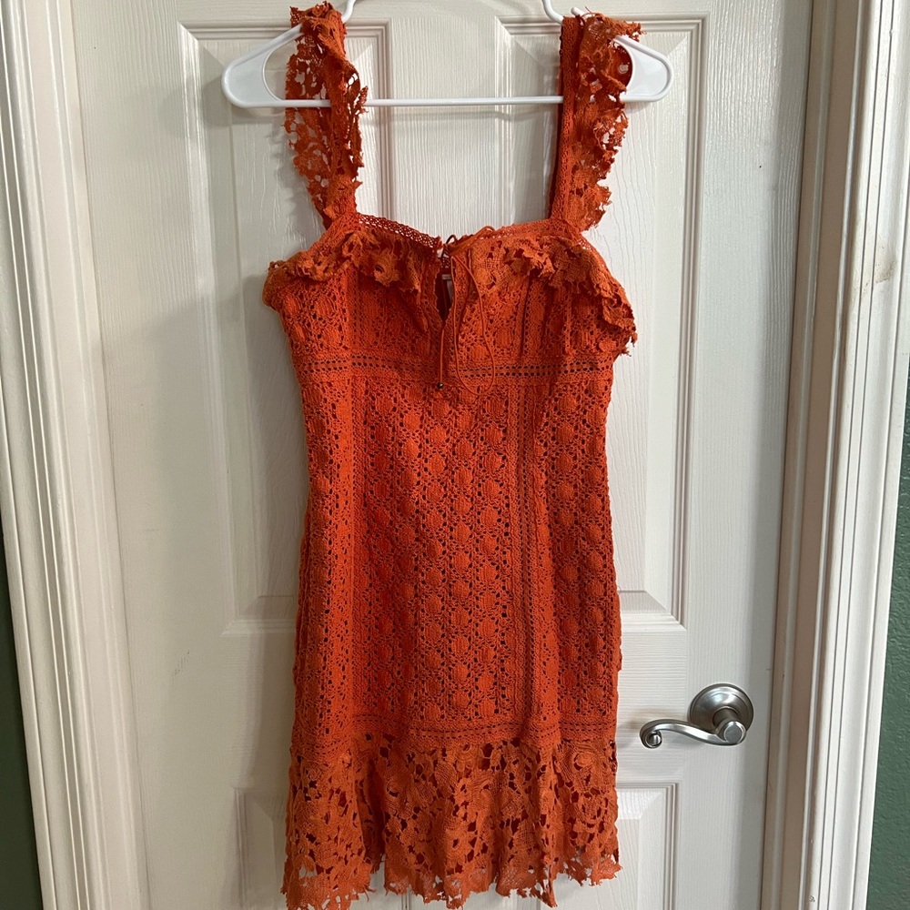 Free People Orange Lace Mini Dress